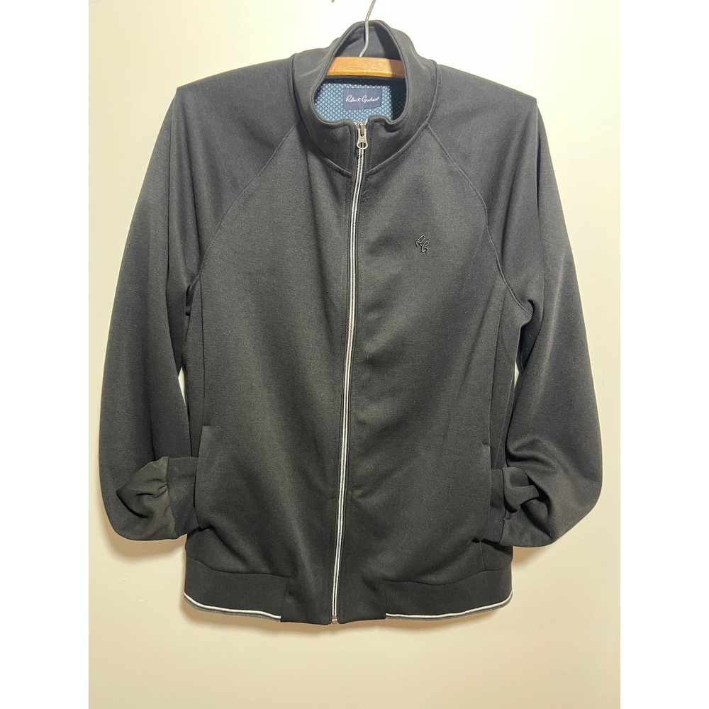 Robert Graham Mens Black Full Zip Track Jacket Mock Neck Tipped Trim RG Logo M